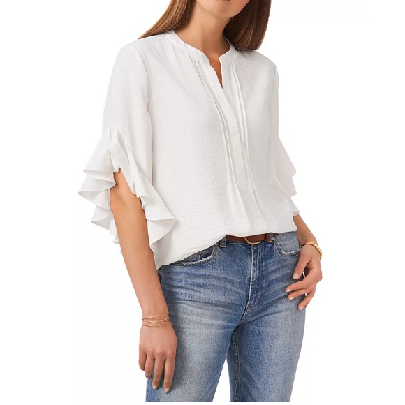 Vince Camuto Tops - VINCE CAMUTO  PLUSSIZE WOMEN's Blouse Split Neck Ruffled SleeveTop White Size XL